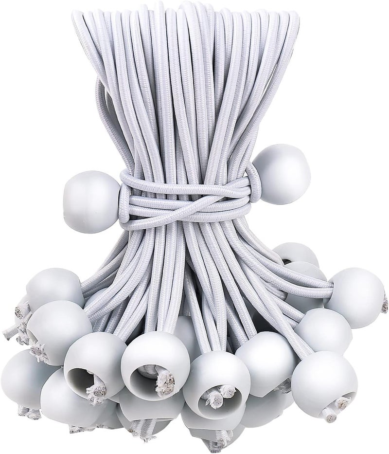 SkyTened 50PCS White Ball Bungee Cords, 6 Inch Heavy Duty Outdoor Bungee Cord with Balls, Tarp Tie Down Bungee Balls for Shelter, Camping, Cargo,Tent Poles UV Resistant（Ball Size 1 inch） - Image 1